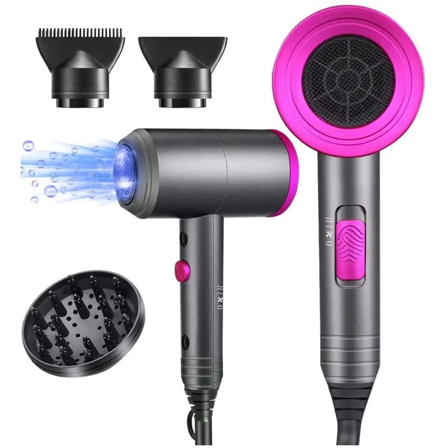 

Lonic Hair Dryer, Professional Salon Negative Lons Hair Blow Dryer with Contain 2 Nozzles and 1 Diffuser, 3 Heat Settings & Infi