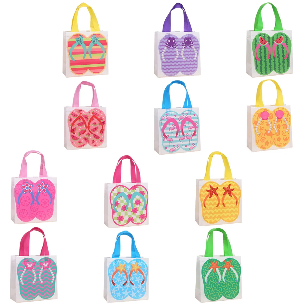 

12pcs Hawaiian Non-woven Tote Bags Reusable Grocery Bags Foldable Shopping Bags