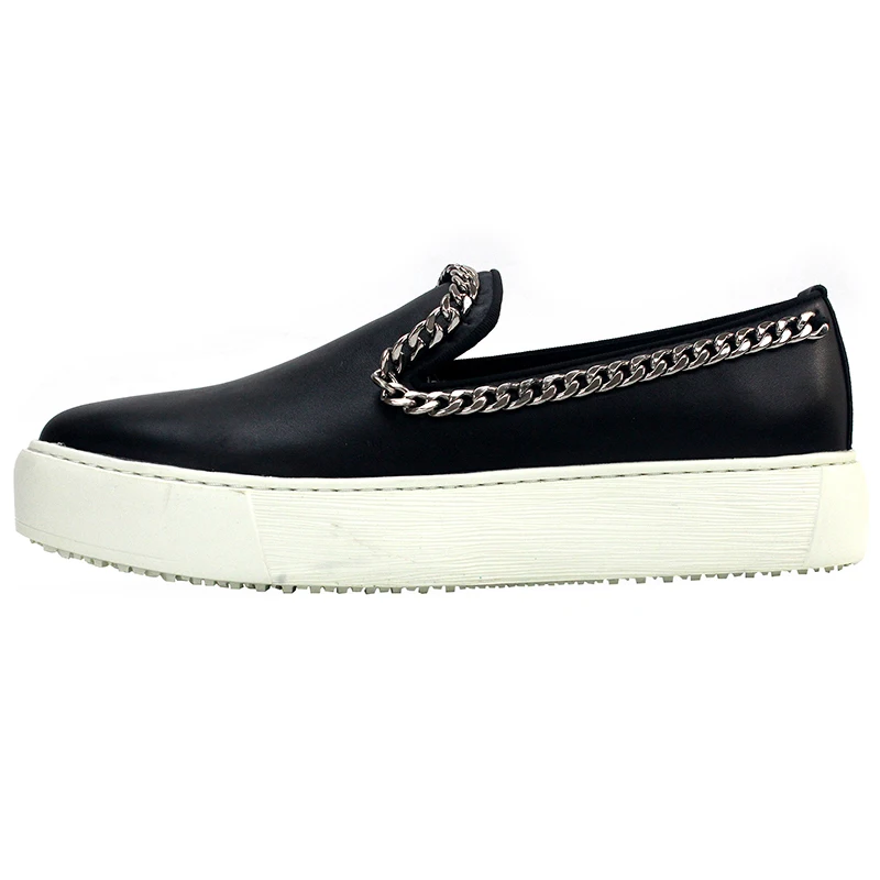 

NEW Fashion Black Loafers Men High Top Genuine leather Casual Shoes Classics Men's Shoes Slip on Chain Men Shoes