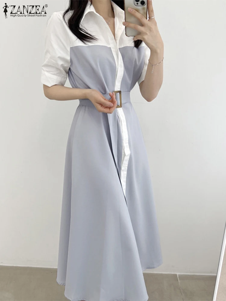 

Платье ZANZEA женское средней длины с рукавом до локтя, модный элегантный офисный свободный сарафан контрастных цветов, лето 2022