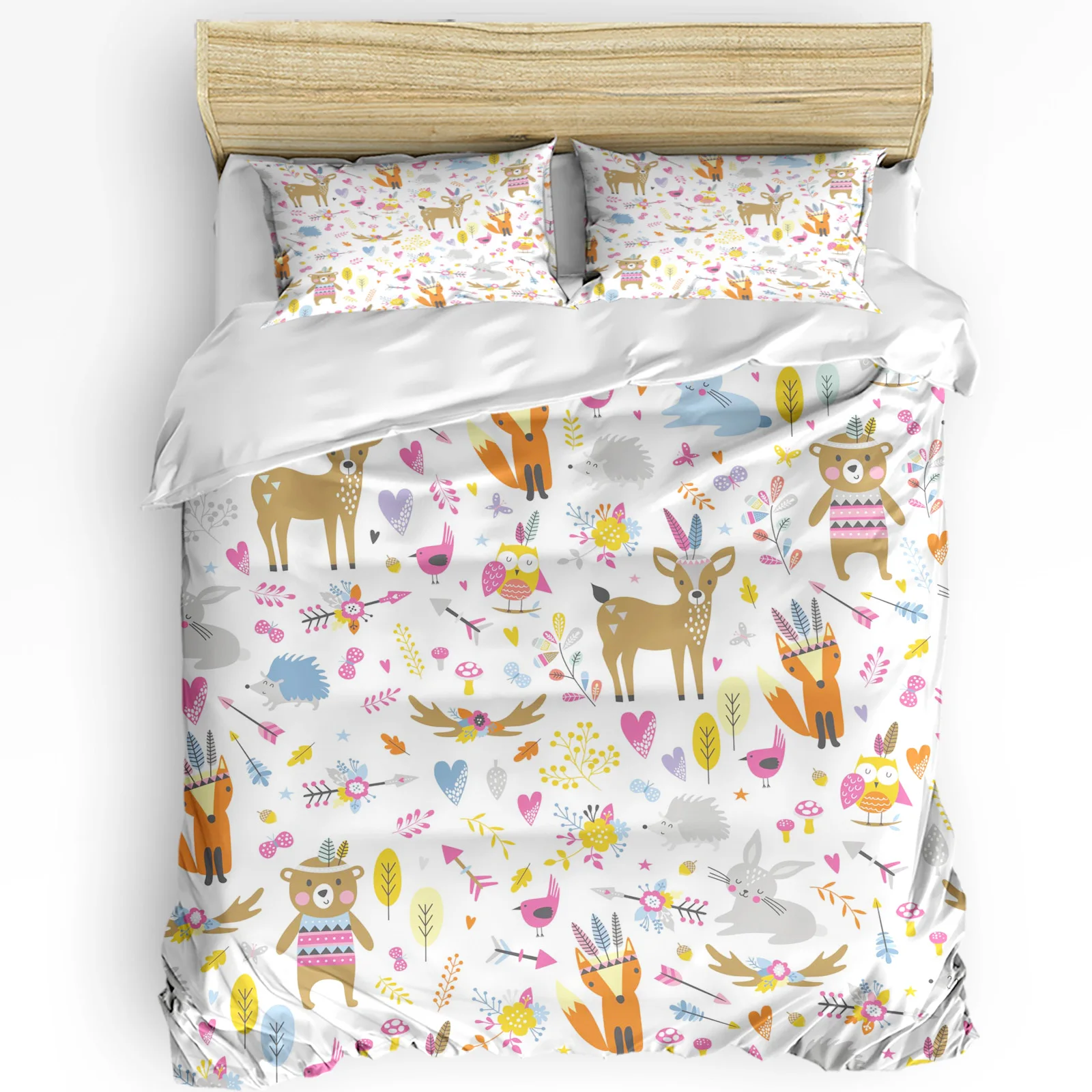 

Autumn Forest Cartoon Animals Bear Fox Owl 3pcs Bedding Set For Double Bed Home Textile Duvet Cover Quilt Cover Pillowcase
