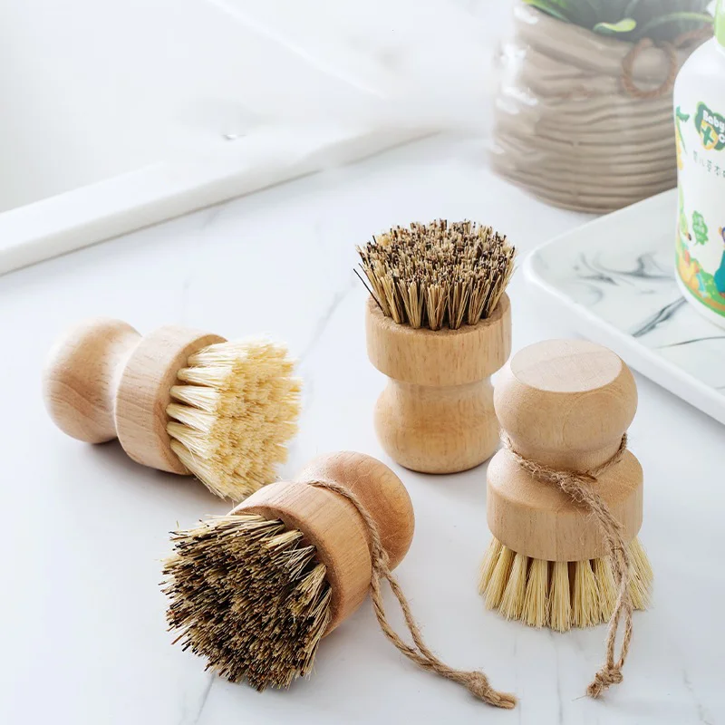 

Palm Pot Brush Rubber Wood Round Mini Scrub Brush Natural Scrub Brush Wet Cleaning Scrubber for Wash Dishes Pots Pans Vegetables