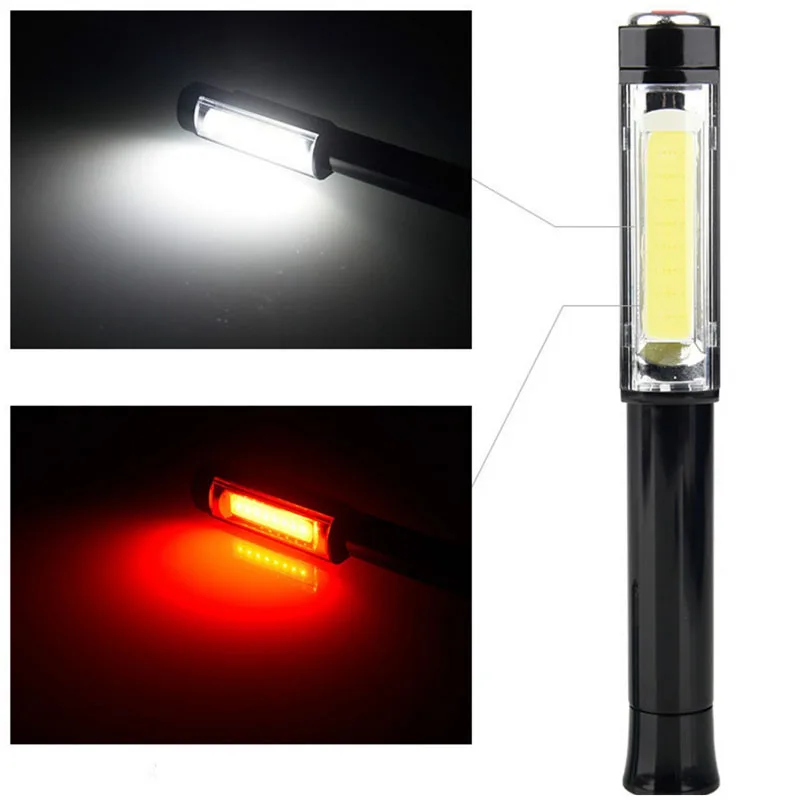 

2x 1x 8W COB LED Pocket Emergency Flashlight 3AA Car Work Light Magnet Inspection Lamp 190mm Camping Tent Lantern SOS Red Strobe