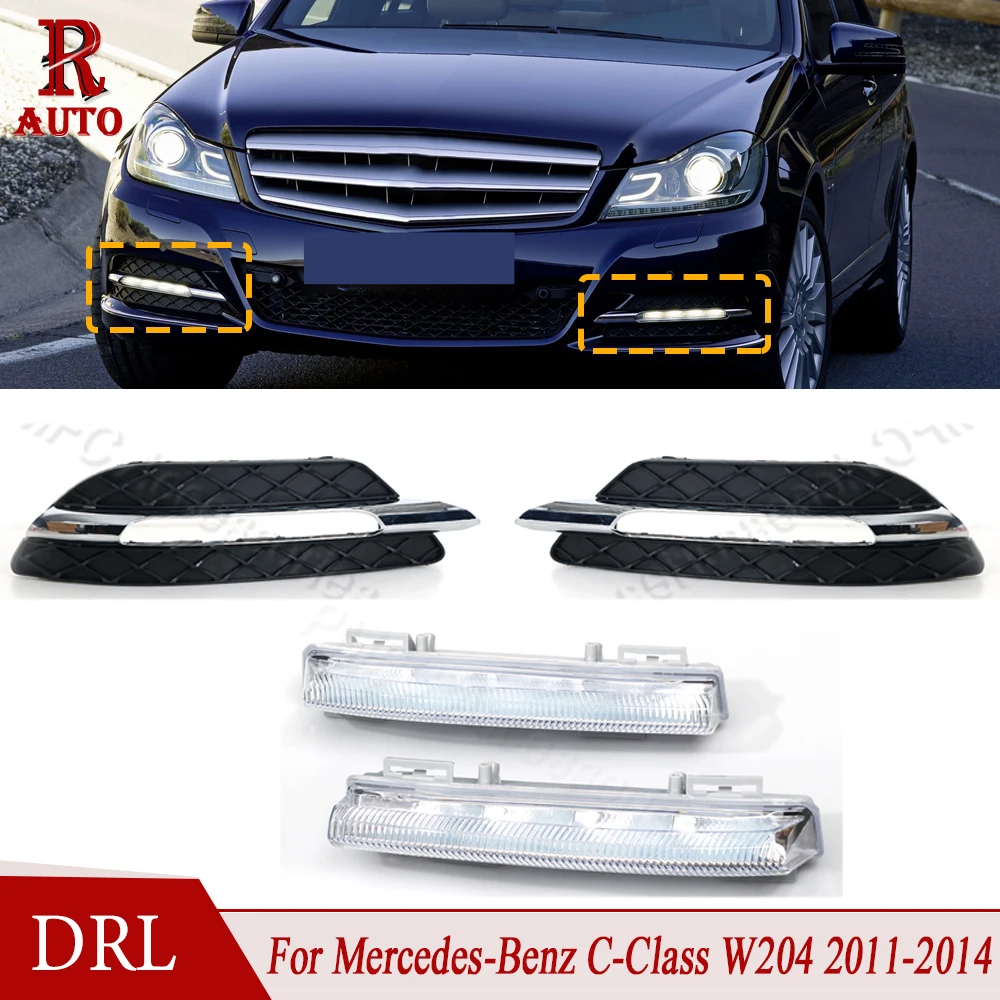 R-Auto-luz de circulación Diurna LED DRL para coche, rejilla de parachoques Rront para mercedes-benz Clase C, W204, 2011, 2012, 2013, 2014, A2048803324