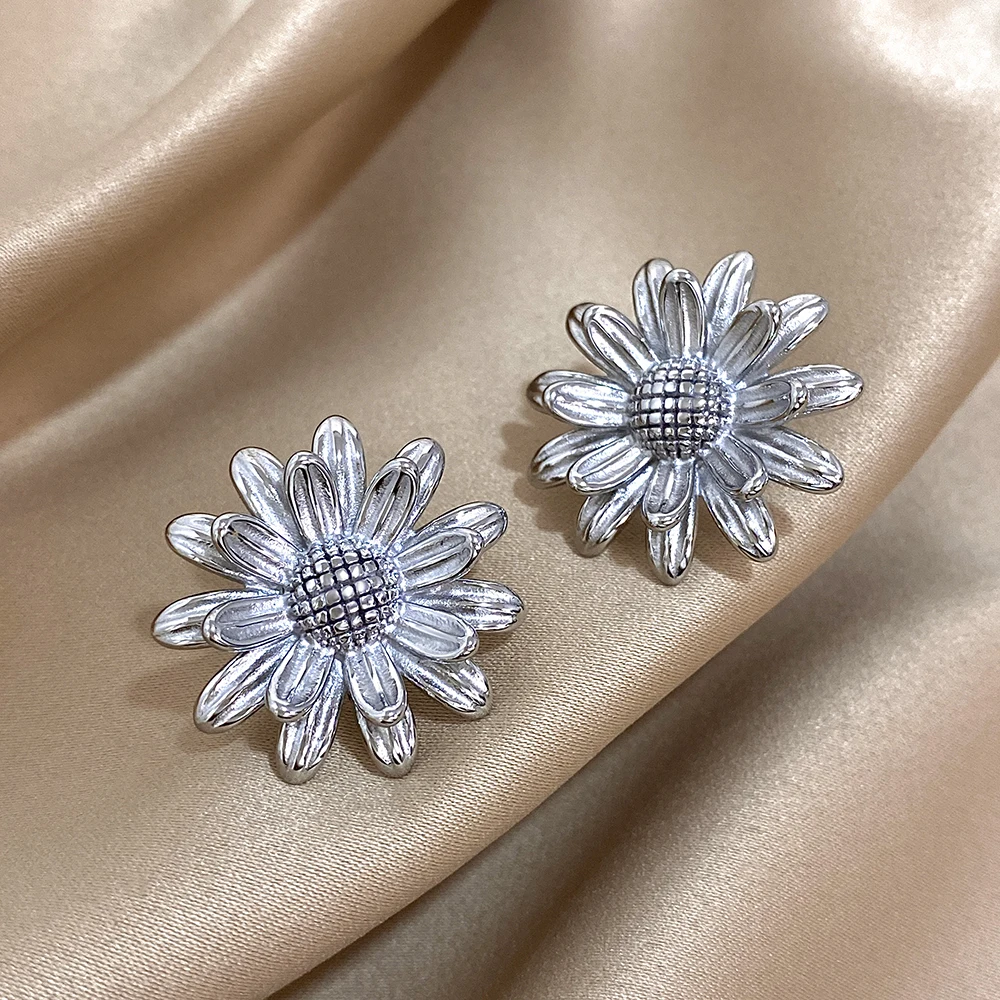 Flashbuy модные серьги-гвоздики из нержавеющей стали в стиле ретро с подсолнухом для