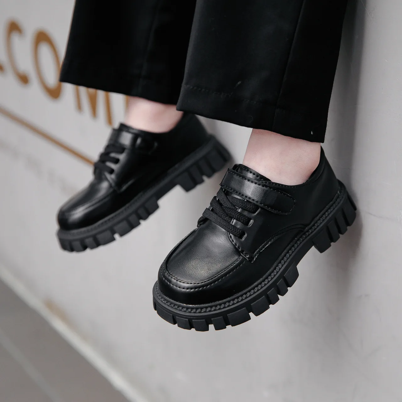 

Black Children's Soft-soled Performance Shoes 2022 Spring and Autumn New British Style Little Boy's Single Shoes Student Shoes