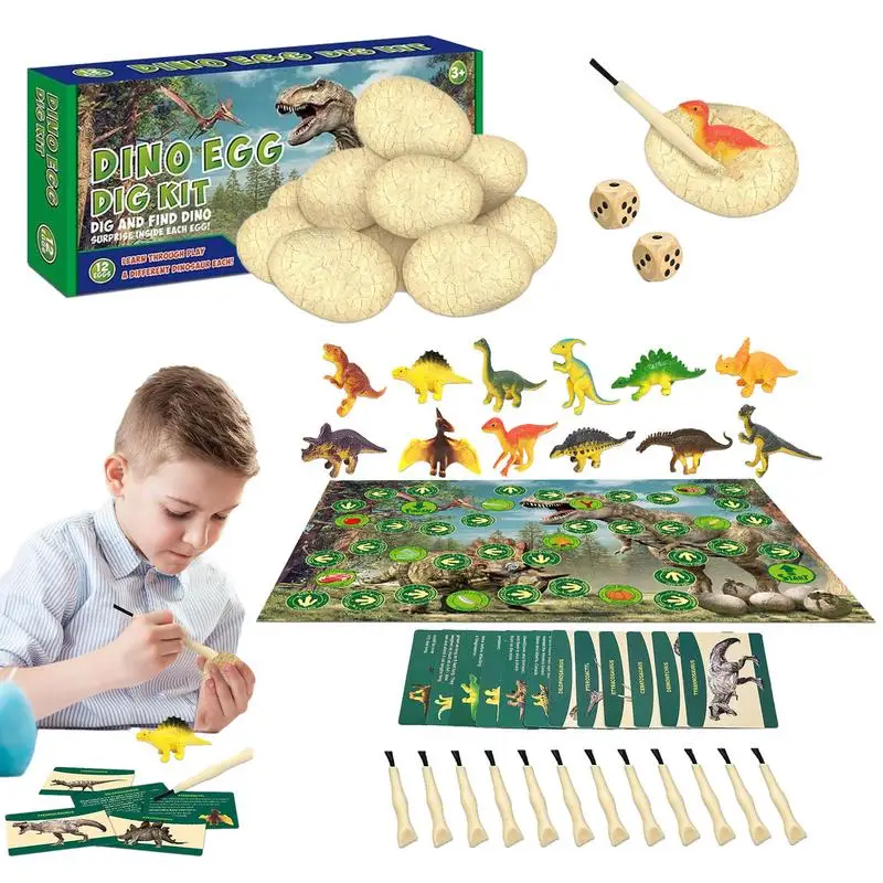 

Набор для копания ископаемых динозавров, игрушка для скакания пасхальных яиц динозавра, 12 уникальных яиц