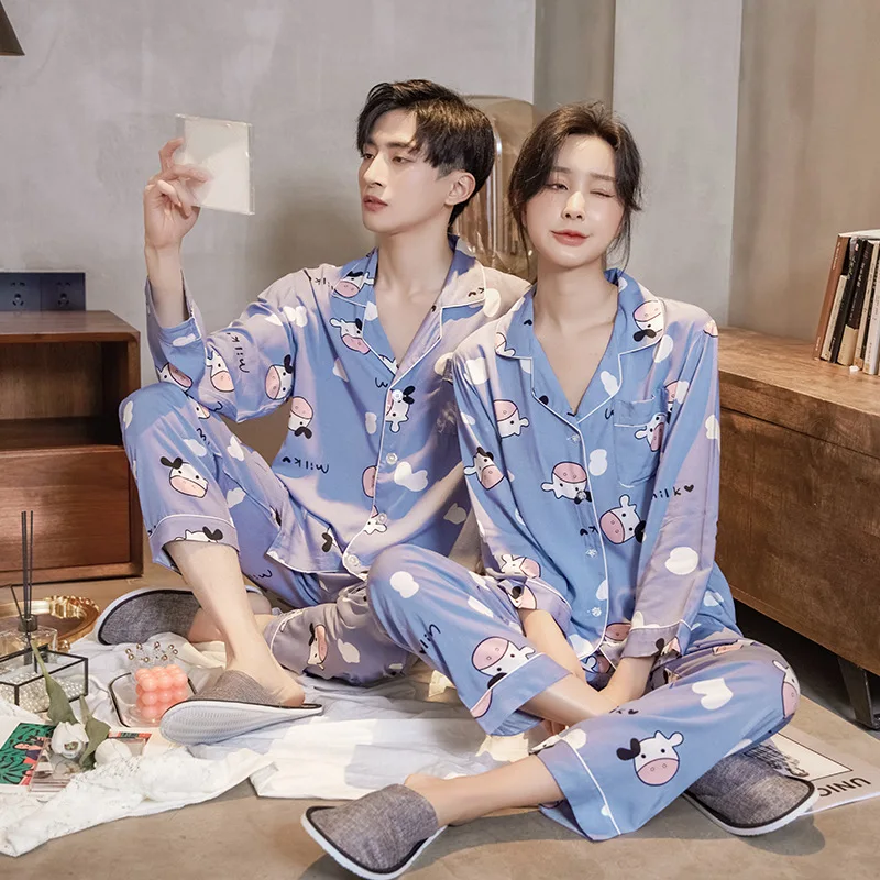 Sleepwear Silk Satin Pajamas Couple Set Long Button-Down Pyjamas Suit Pijama Women Men Loungewear Pj Set Big Size 3XL XXL XL