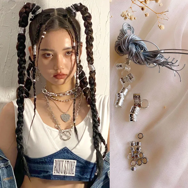 

5/10Pcs Gold Charms Diy Hair Braid Dread Dreadlock Beads Hair Ring Rope Elastic Hair Bands Ponytail Hairstyle Hair Accessories