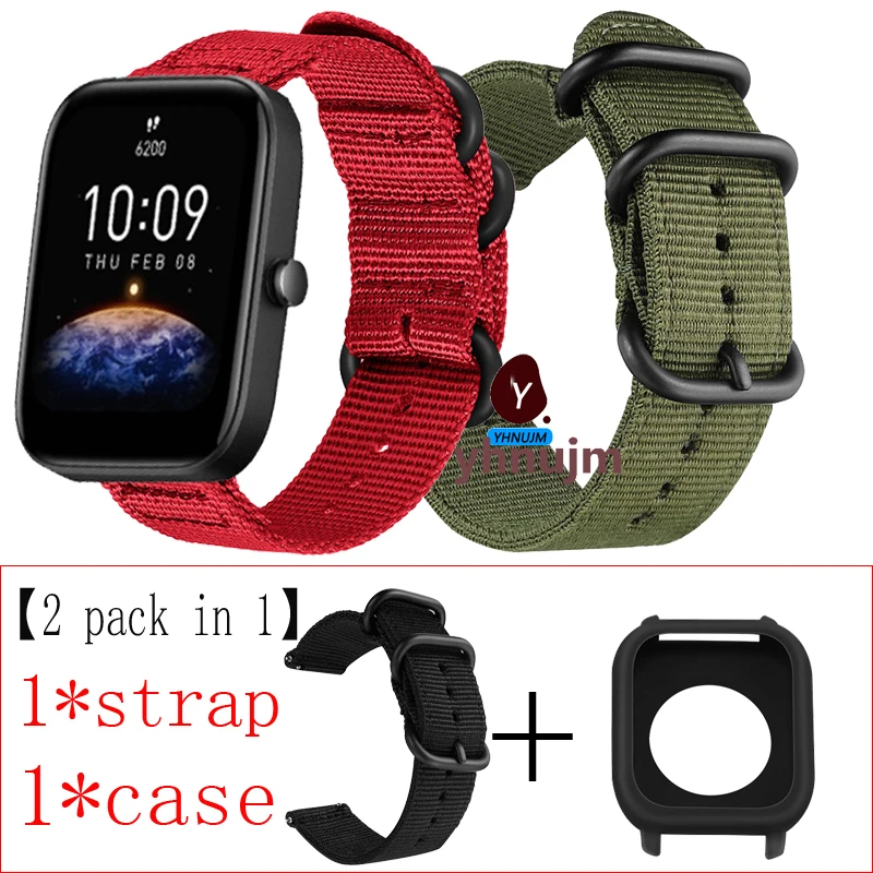 

For Amazfit Bip 3 Strap nylon Band Amazfit Bip 3 Pro bracelet Case Soft Protective Shell Bumper