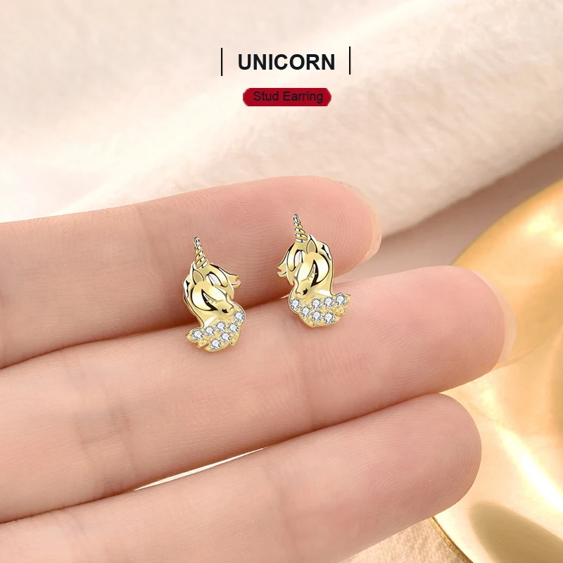 

Original Design 925 Pure Silver Unicorn Earrings Korean Style Personality Simple Plated 14K Gold and Silver Earrings Jewelry