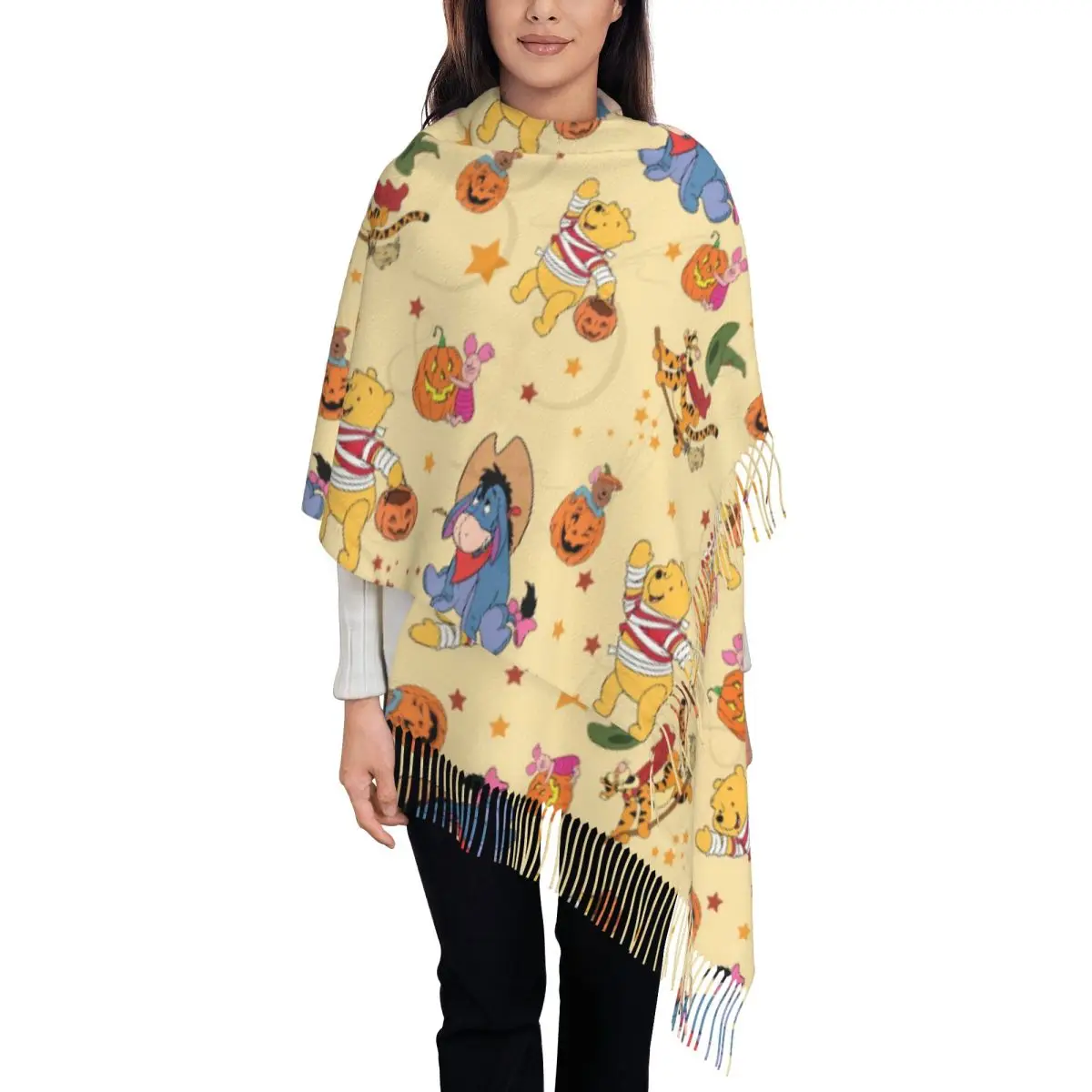 На заказ принт Хэллоуин Мои друзья Тигра Пух мультфильм шарф Мужчины Женщины