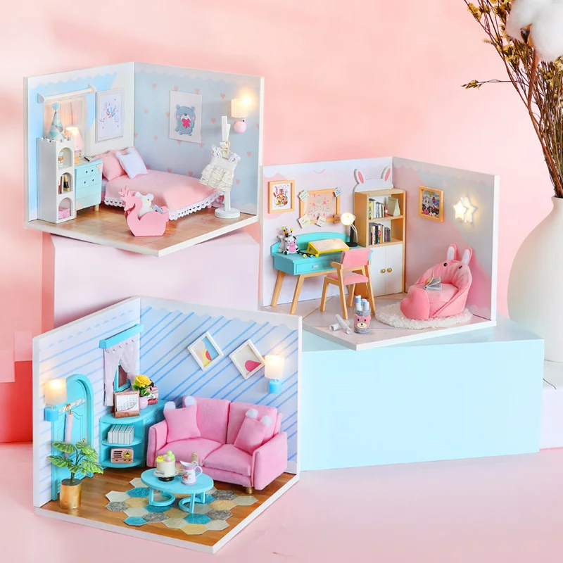 

Modern Loft Villa DIY Wooden Doll Houses Miniature Building Kit With Furniture BJD Casa Dollhouse Toys For Girls Christmas Gifts