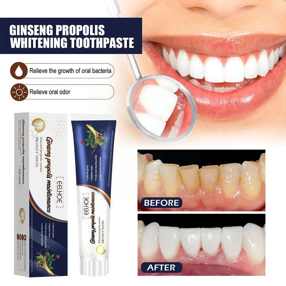 

100g Toothpaste Cleans Stains Removes Bad Breath Gum Toothpaste Teeth Ginseng Care Tooth Propolis Dental Whitens Care U3Y4