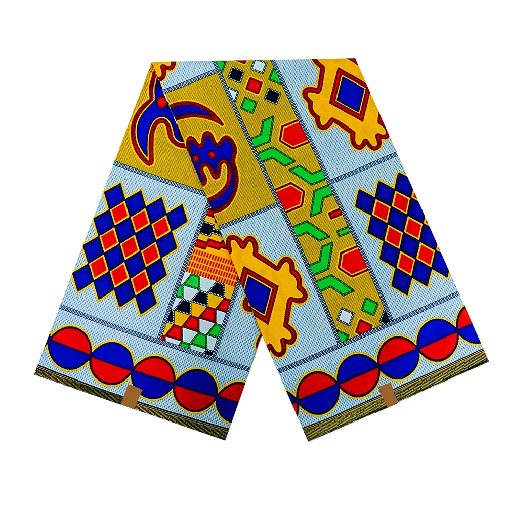 Африканская восковая ткань Mirafeel с принтом из 100% хлопка оранжевого цвета 6 ярдов