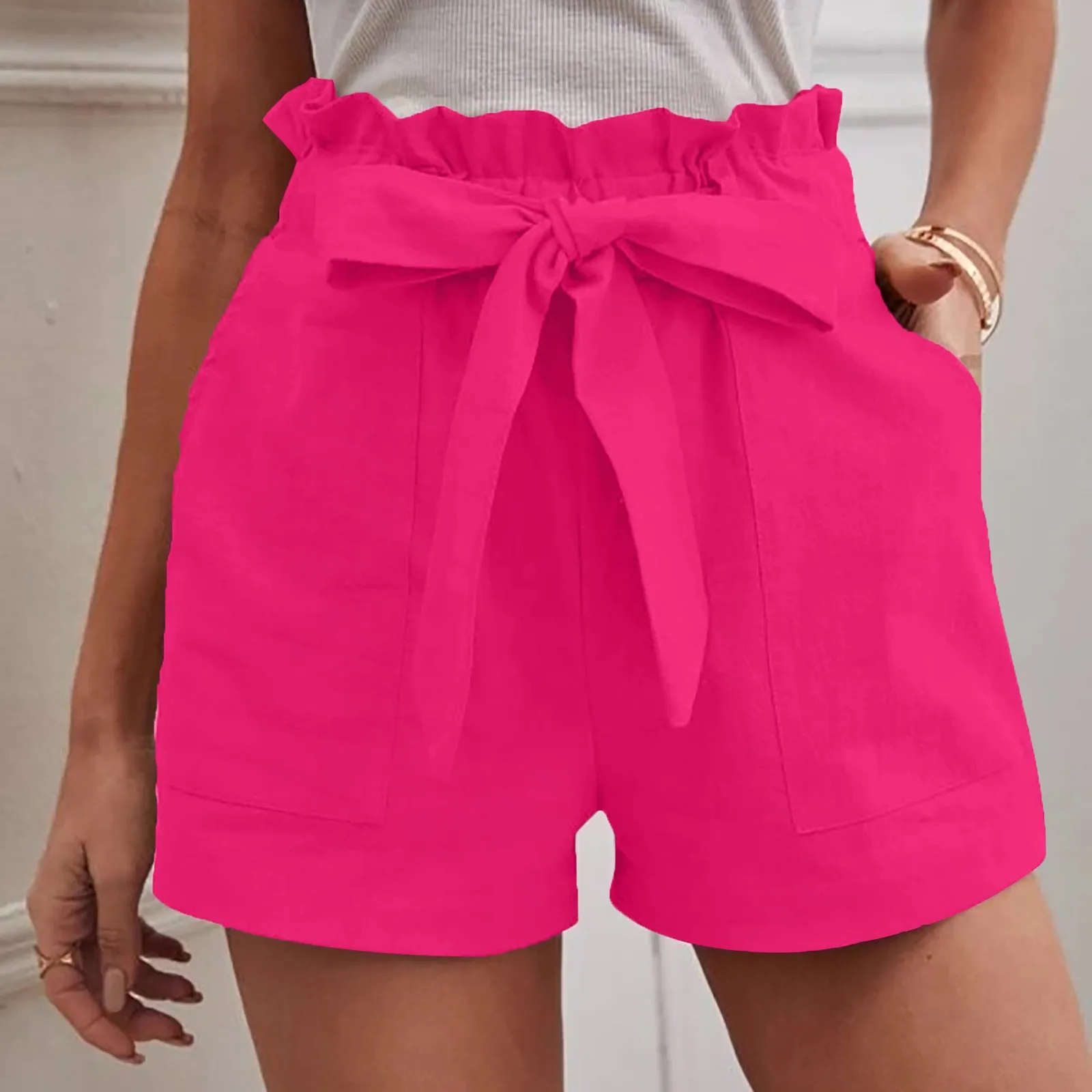 

Женские шорты с завышенной талией, однотонные Свободные повседневные шорты, Новинка лета 2022, Женская фотография