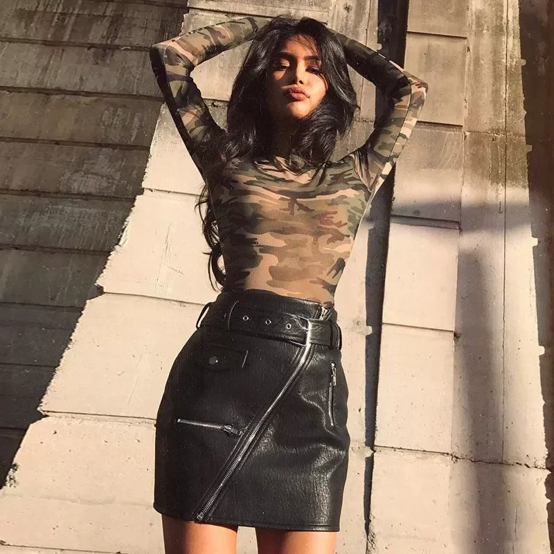 

New2022 Dress Long Sleeve Camouflage Mini Dresses Fashion Mesh See Through Evening Party Dresses Ladies Slim Skinny Pencil Dress