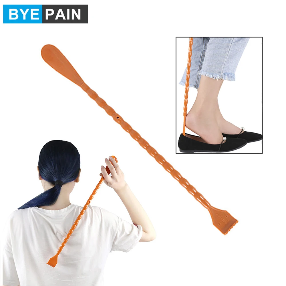 BYEPAIN 1Pcs 2 in 1 Back Scratcher Shoehorn Multifunctional Long Handled Shoe Horn with Hand Shaped Backscratcher