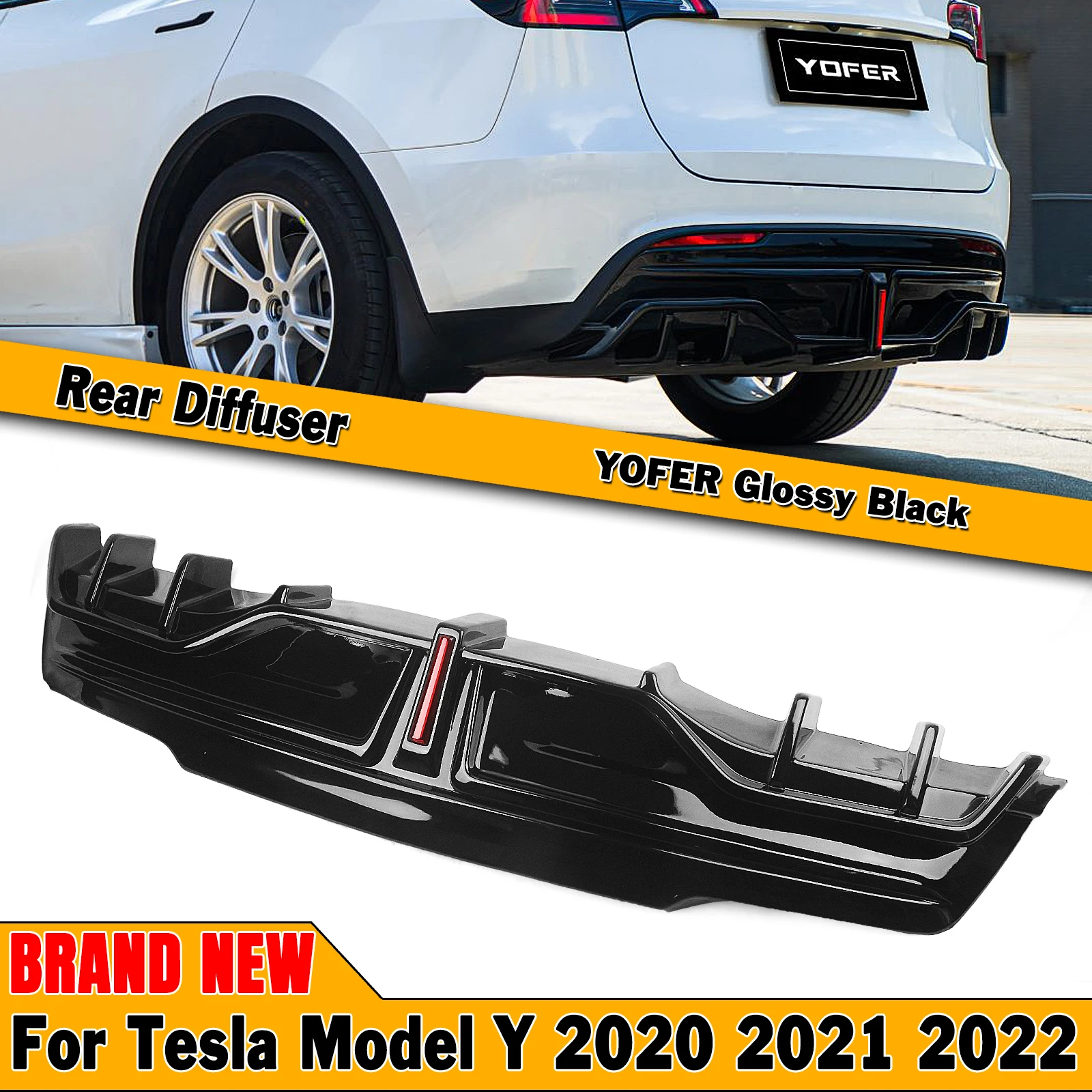 YOFER vücut kiti Tesla modeli Y 2020-2022 parlak siyah arka tampon difüzör dudağı LED ışık araba önyükleme spoiler plaka Splitter