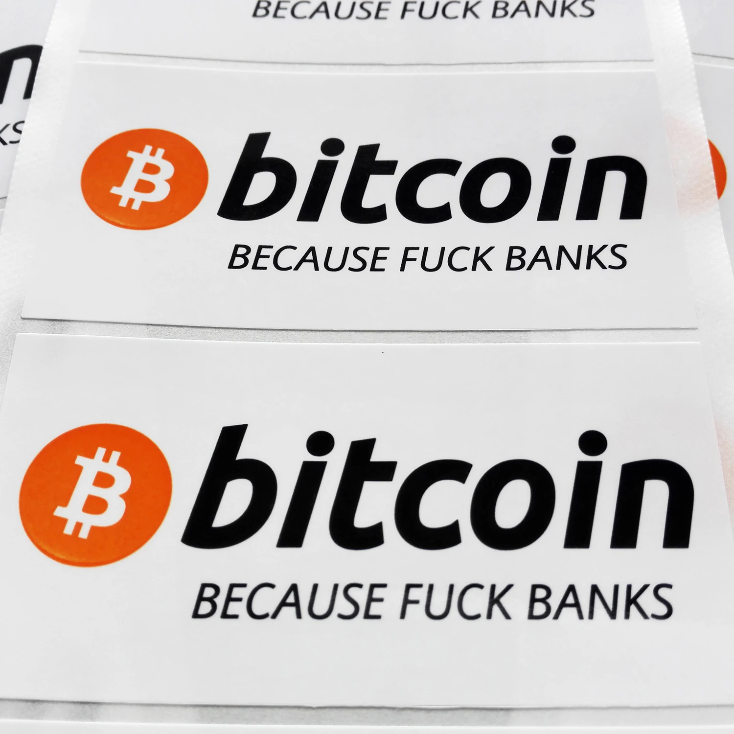 120pcs 8x4cm Bitcoin Because Love Banks Stickers Self-adhesive Cryptocurrency Label FS19