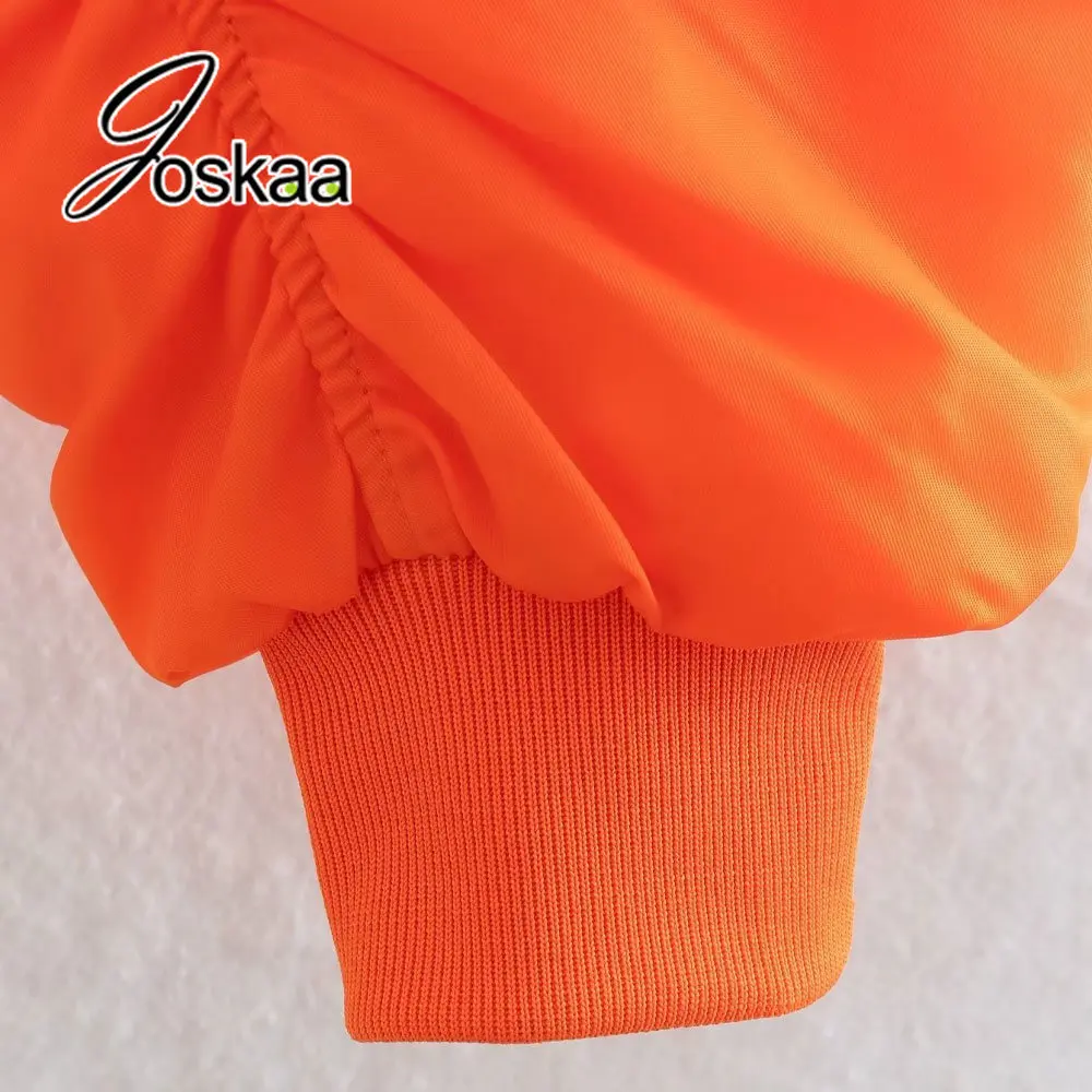 Joskaa Women Fashion With Pockets Loose Cropped Padded Jacket Coat Vintage Long Sleeve Zipper-up Female Outerwear Chic Tops