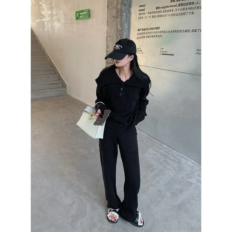 Новинка 2024 осенне-зимний корейский свитер с лацканами женские вязаные широкие