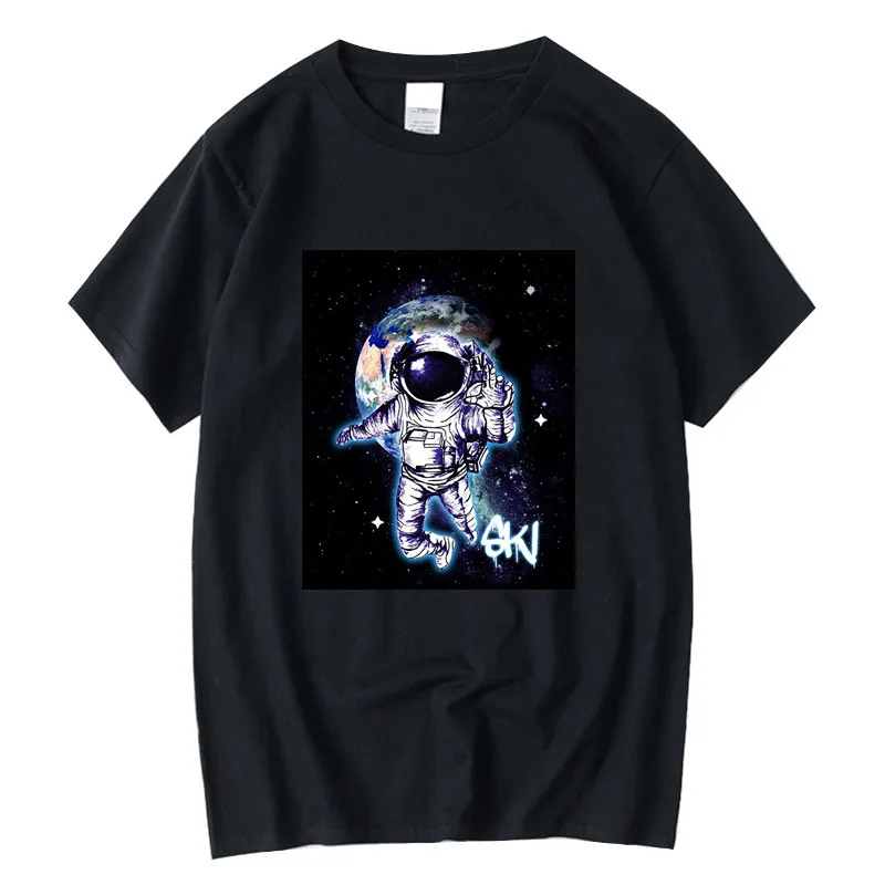 

XINYI Men's high-quality t-shirt 100% cotton Funny Astronaut Design print loose o-neck t shirt for men short sleeve male top tee