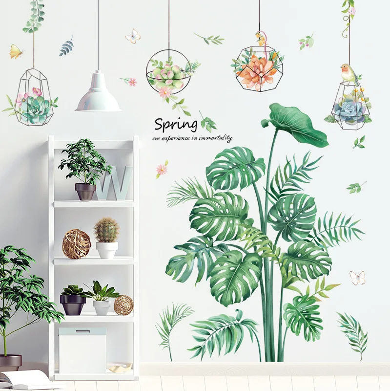 

Wall Stickers Flowers Plants Hanging Basket Potted for Living Room Decorations Posters Wallpapers Self-Adhesive Decals Murals