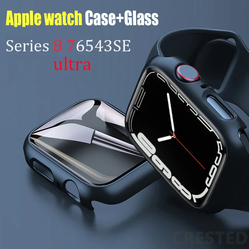 

Glass+Cover For Apple Watch case 45mm 41mm 44mm 40mm 42mm 49mm Accessorie Screen Protector Apple watch serie ultra 8 4 5 6 SE 7