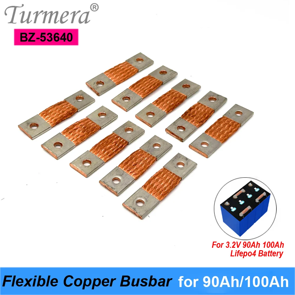 

Turmera 12V 24V 48V Battery Flexible Copper Busbar Connecter Hole to Hole 53mm 4mm 400A Use in 100Ah 105Ah 90Ah Lifepo4 Battery