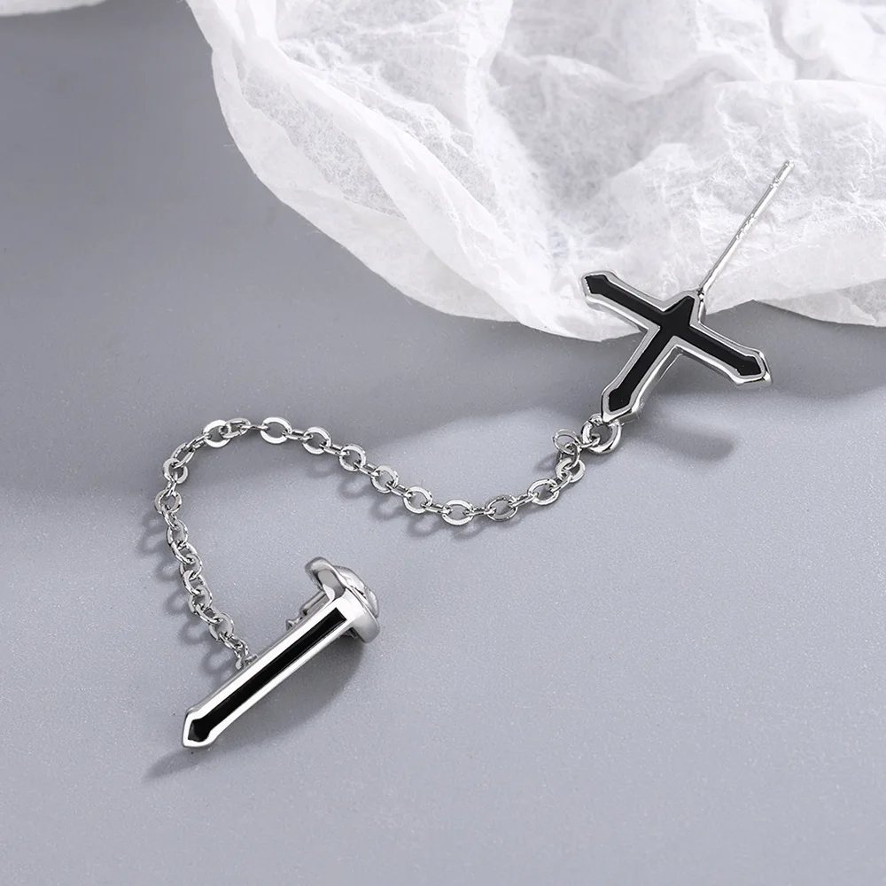 

1PC Black Cross Stud Earrings For Women 925 Stamp Silver Color Fashion Wedding Party Jewelry 2022 Trend New Accessories
