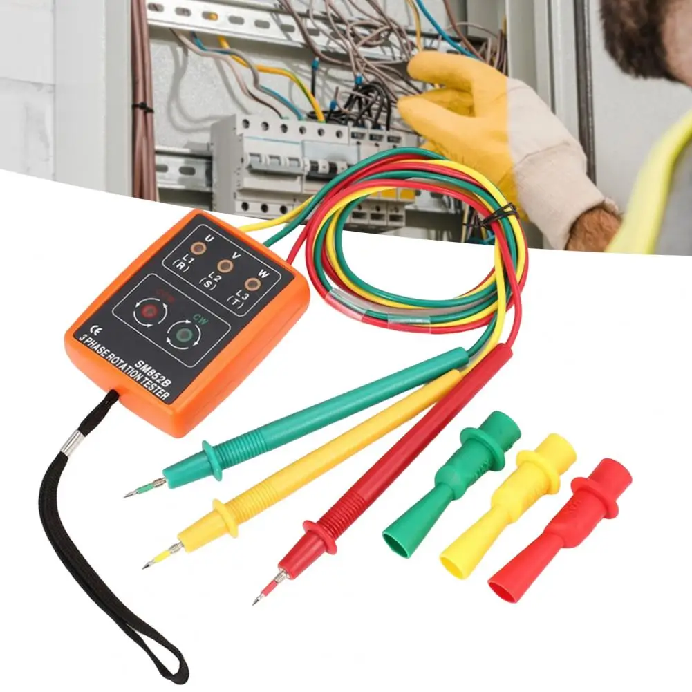 

New SM852B Phase Detectors Rotation tester sequence Meter Indicator 3 Rotation Digital LED Buzz Phase 60V~600V AC Voltage test