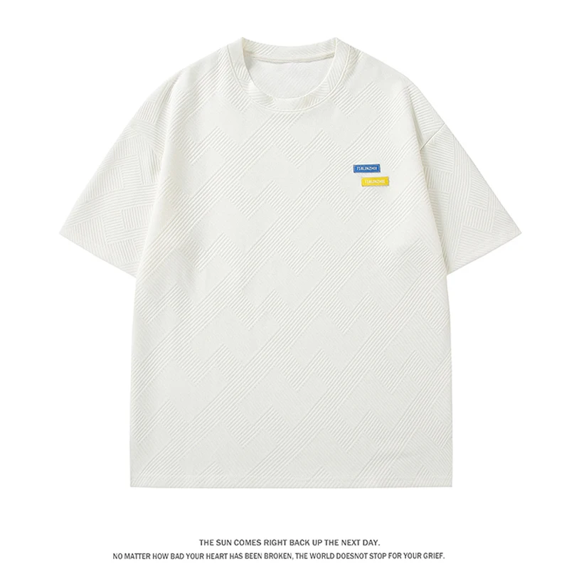 

2023 Summer Men's Waffle T-shirt Embroidery Patterns Loose Casual Short Sleeve Large Size Round Neck Tops Basic Male Tshirts