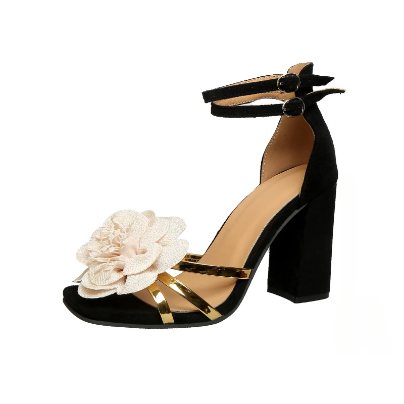 Женские сандалии на массивном каблуке с цветочным принтом пикантная обувь