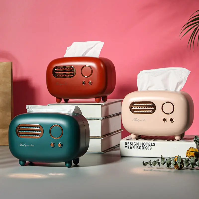 

Retro Radio Model Tissue Box Desktop Paper Holder Vintage Dispenser Storage Napkin Case Organizer Ornament Wet Wipes Decoration