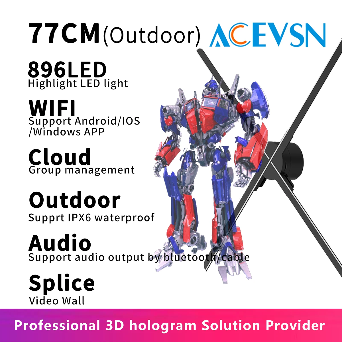 77 см Водонепроницаемая голограмма рекламный проектор 3D светодиодный