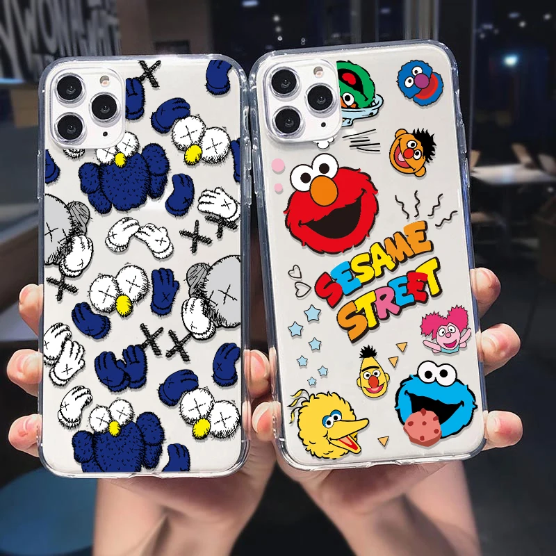 

Soft Clear Case for Apple iPhone 14 13 12 11 Pro X XS Max Mini 7 8 Plus XR SE 2 Sesame Street Ins Cookie Monster Silicone Covers