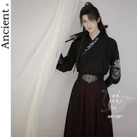 archaic hanfu man chinese traditional dress kimonos black modern tang dynasty style cosplay childe embroidery hanbok uniform