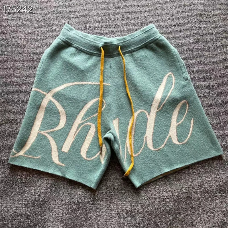 

Зеленые жаккардовые шорты ревеня, лучшее качество, Повседневные вязаные шорты с кулиской для мужчин и женщин