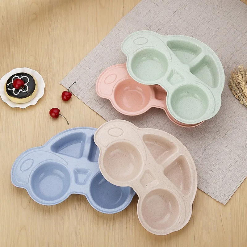 

Creative Wheat Straw Seperated Dinner Plate Car Style Children's Dinner Plate Household Baby Seperated Tableware Plate Baby Dish