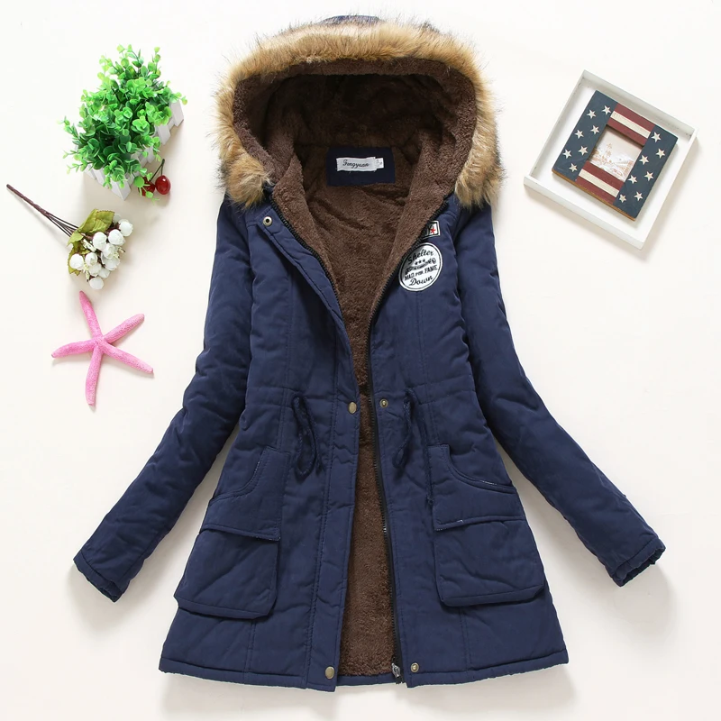 Autumn Winter Jacket Women Padded Coat New Thick Warm Hooded Parka Mujer Cotton Coat Slim Black Navy Coat Female Clothing