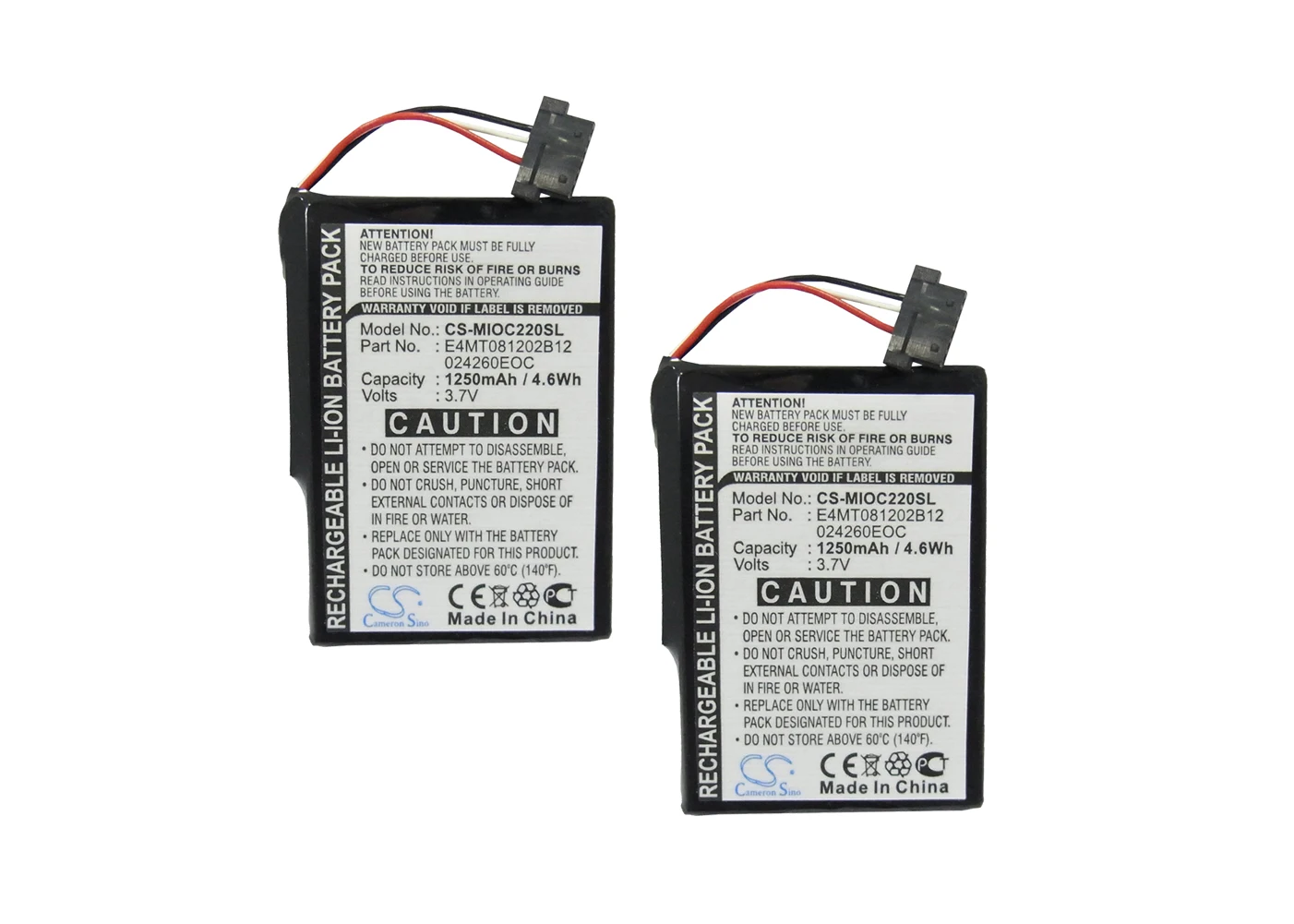 

2 упаковки, аккумулятор 1250 мА для Mitac Mio C210, Mio C220, Mio C220s, Mio C230, Mio C250 027260EOC, E4MT081202B12