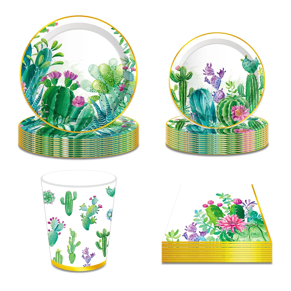 

Cartoon Plant Cactus Summer Hawaii Mexican Birthday Party Disposable Tableware Sets Plates Cups Baby Shower Party Decorations