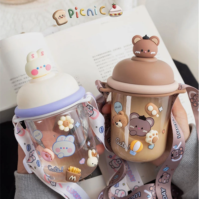 

Cute bear super cute water cup girls high value plastic water bottle creative outside with anti-drop children's cup