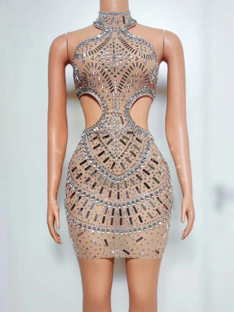 Блестящее женское прозрачное Сетчатое платье с открытой спиной