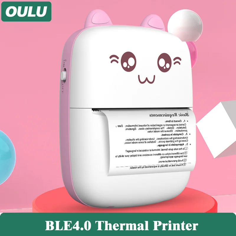 

OULU Mini Cartoon Portable Wireless BT Thermal Printer Photo Label Memo Wrong Question Printing For Students Business Kids Gifts