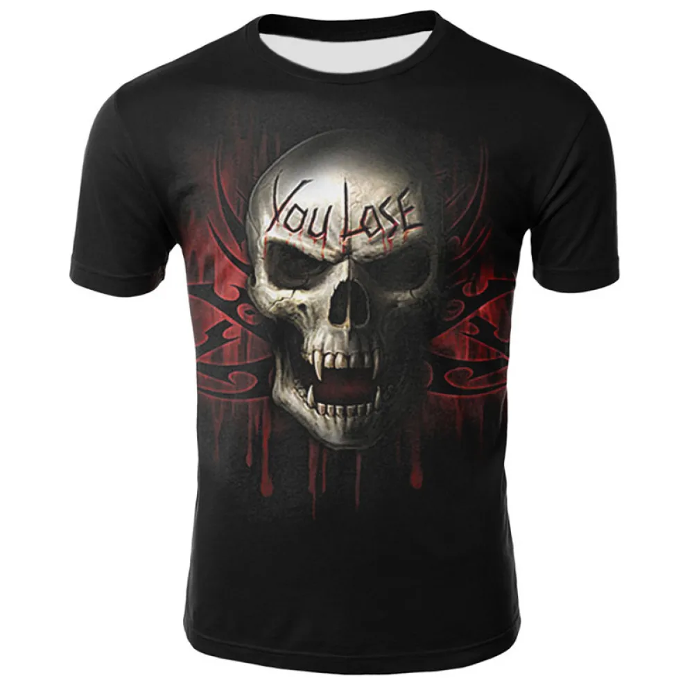 

Мужская футболка с круглым вырезом, коротким рукавом и 3D-принтом черепа