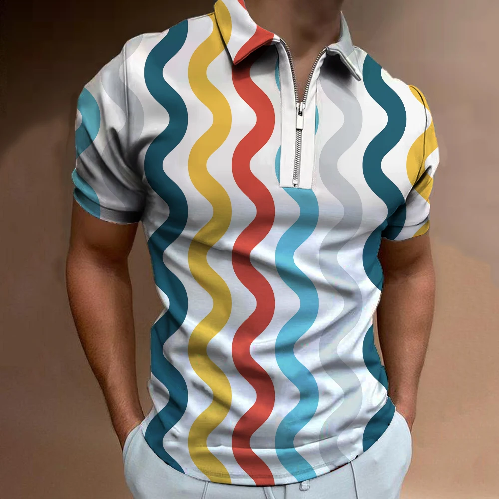 2023 Summer Men's Short-sleeved Printed Stripe Casual T-shirt, Brand Polo, Fashion T-shirt