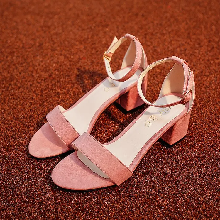 

Fashion Roman Shoes Summer New One-Word Buckle Women'S Trendy High Heel Sandals