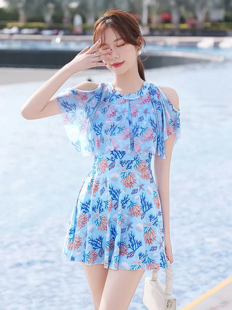 Summer Korean Version One Piece Skirt Style Swimsuit, Beach Hot Spring Fresh Girl Slimming Beach Women'S Clothing, Free Shipping